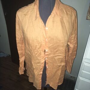 J Jill orange linen colorful natural button down tunic